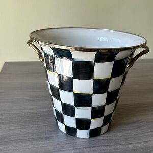 MacKenzie-Childs Black and White Checkered Ceramic Cooler with Gold Trim